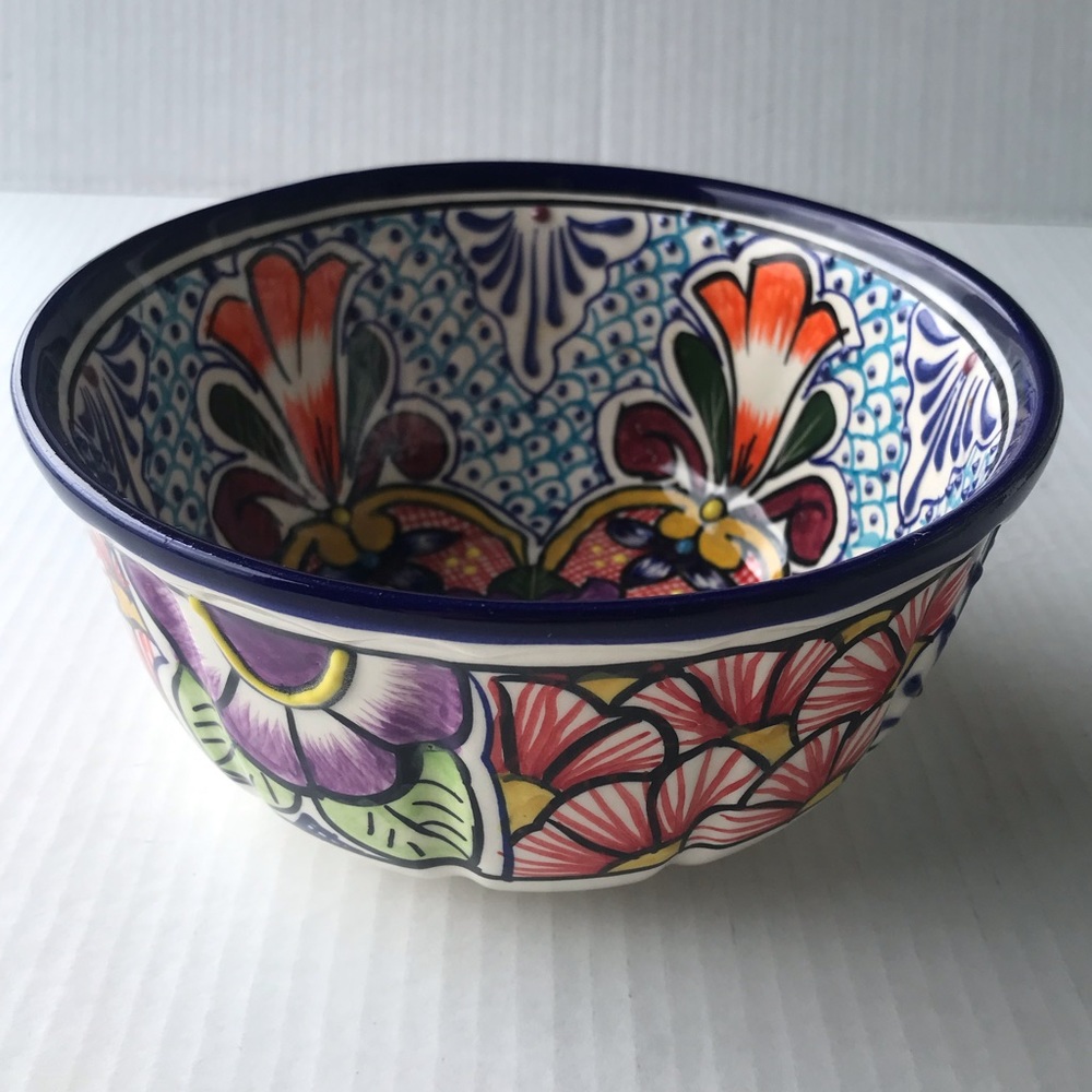 Hand Painted Embossed Bowl From Alba Mexico 7.5”